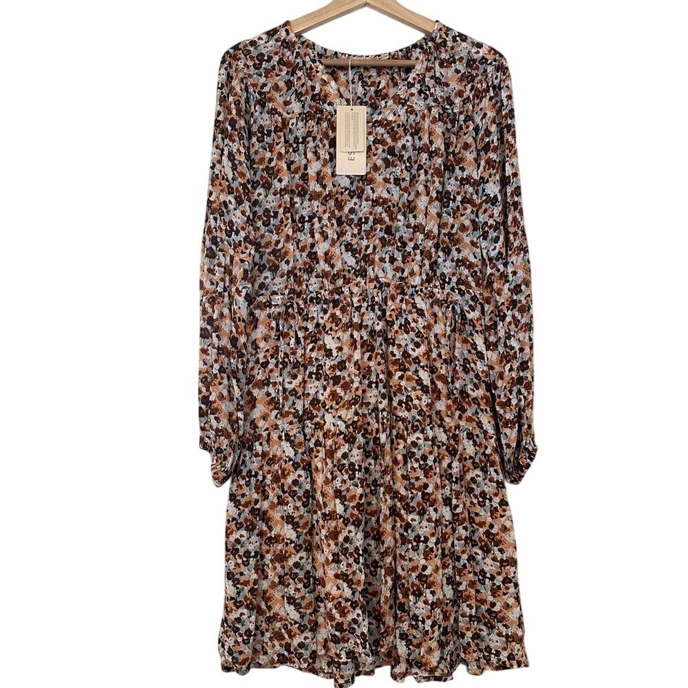 ESQUALO Brown‎ and Blue Floral Fabric pioneer dress NWT dainty feminine size 6